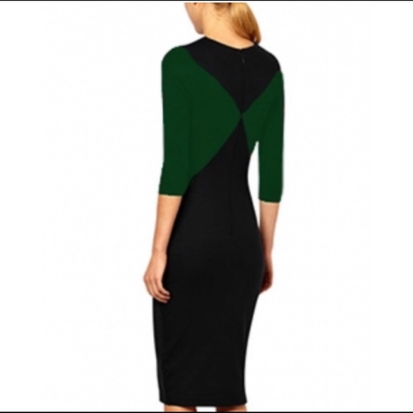 Black and green midi dress 3/4 sleeve small nwot - Picture 2 of 2